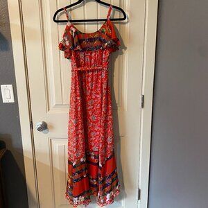 Red Floral Chiffon Spaghetti Strap Dress - Anthropologie - Size S